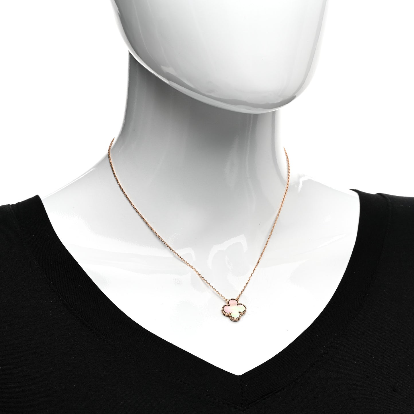 18K Rose Gold Gray Mother of Pearl Vintage Alhambra Pendant Necklace