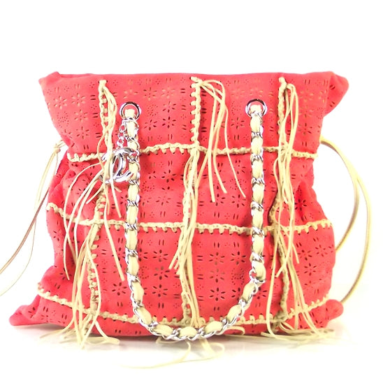 Chanel Calfskin Perforated Drawstring Fringe Tote Coral 1 of 9
