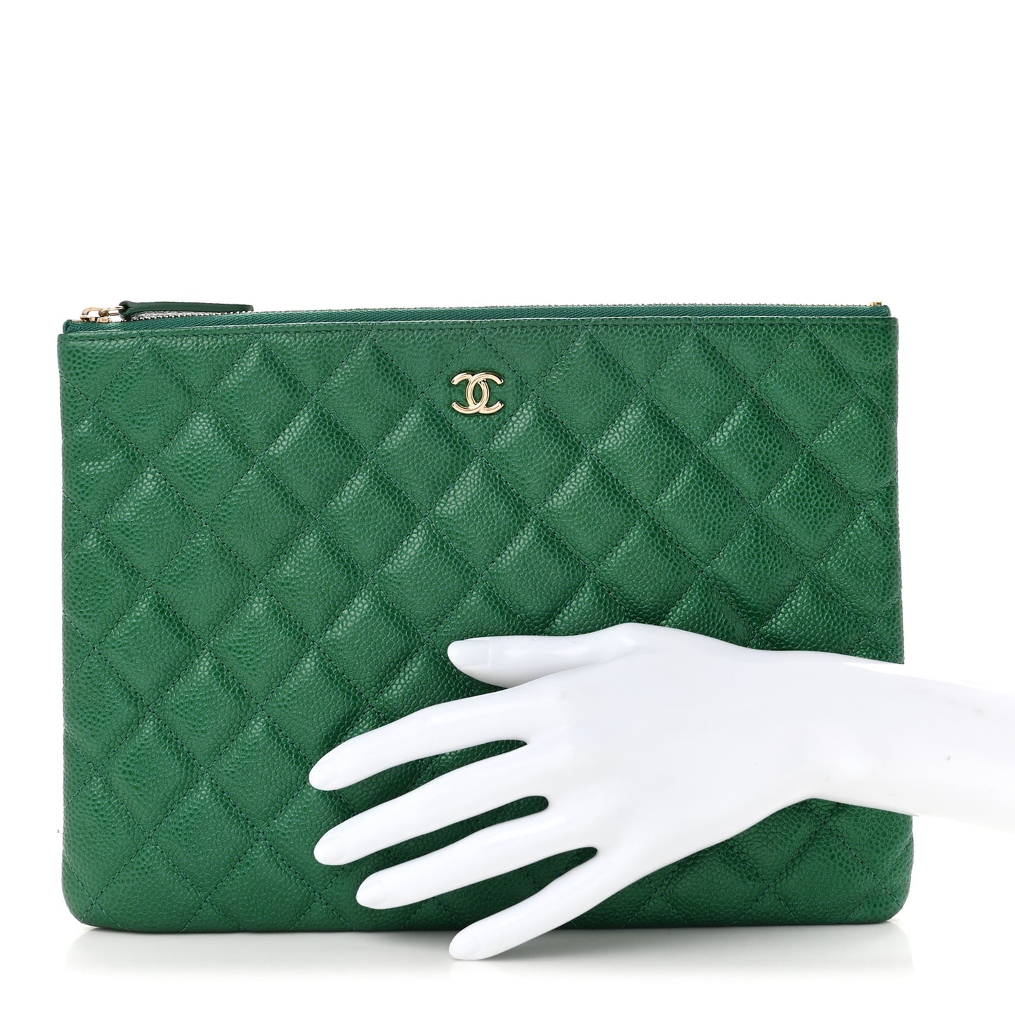 Metallic Caviar Quilted Medium Cosmetic Case Green