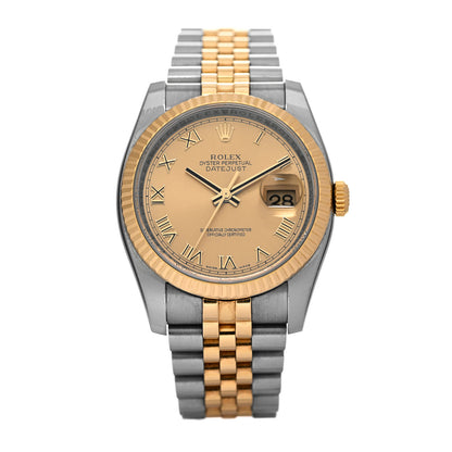 Rolex Stainless Steel 18K Yellow Gold 36mm Oyster Perpetual Datejust Watch Champagne Roman 116233 1 of 5