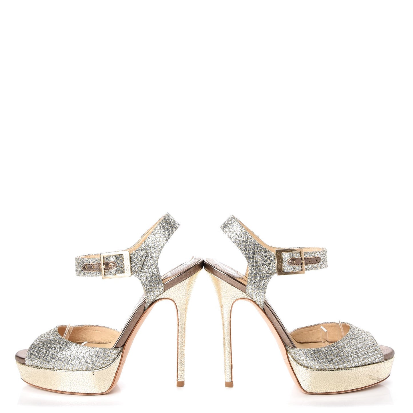 Glitter Fabric Linda Platform Sandals 36 Champagne