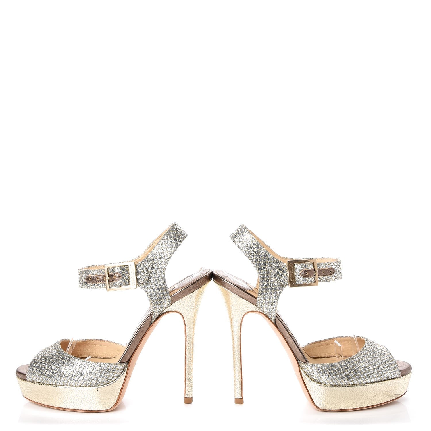 Jimmy Choo Glitter Fabric Linda Platform Sandals 36 Champagne 5 of 11