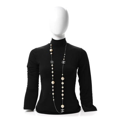 Chanel Baguette Crystal Pearl CC Long Necklace Silver 2 of 4