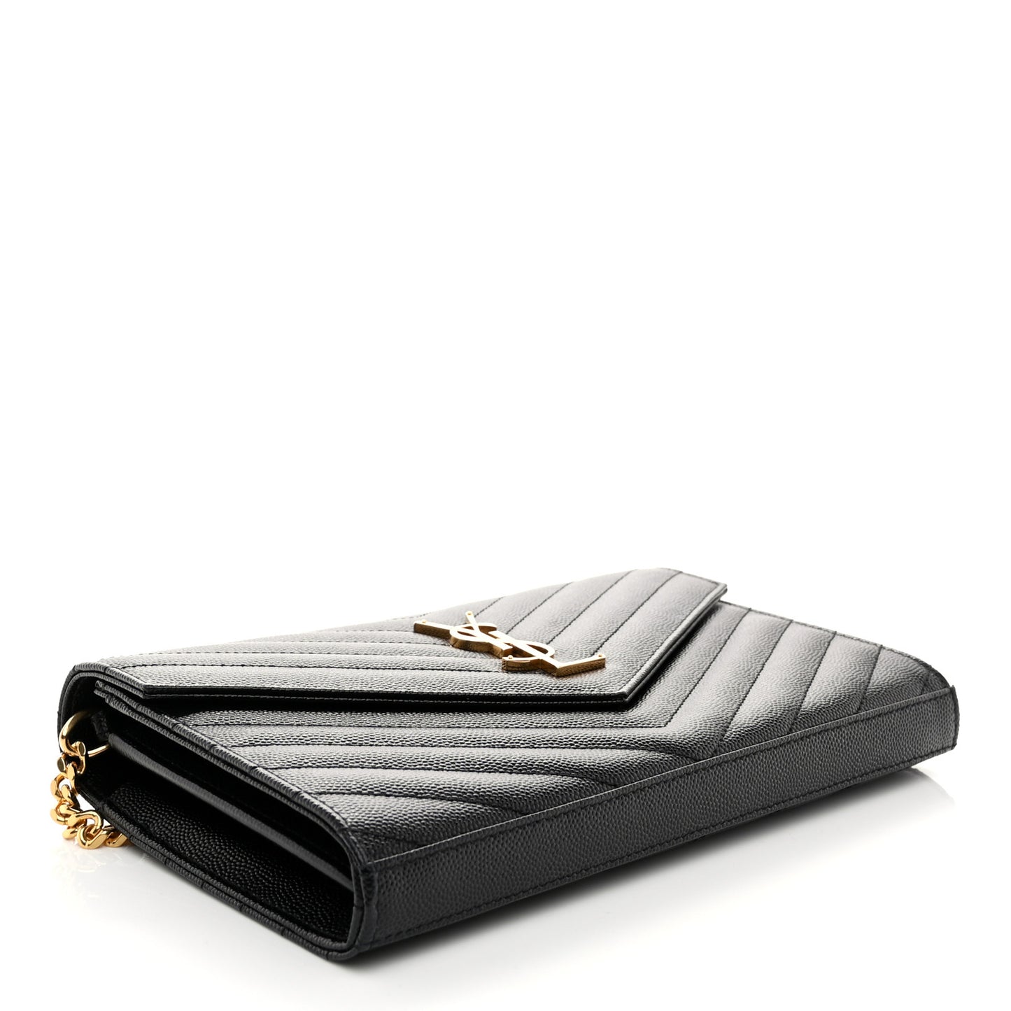Grain De Poudre Matelasse Chevron Monogram Chain Wallet Black