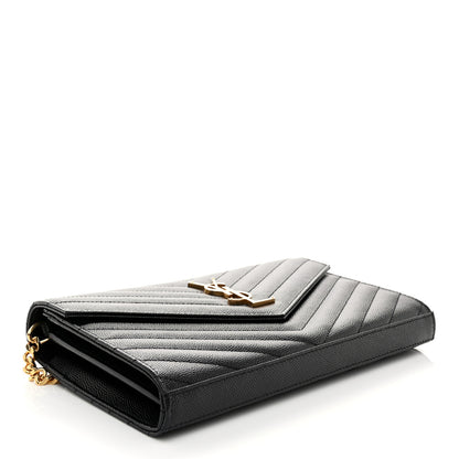 Saint Laurent Grain De Poudre Matelasse Chevron Monogram Chain Wallet Black 4 of 9