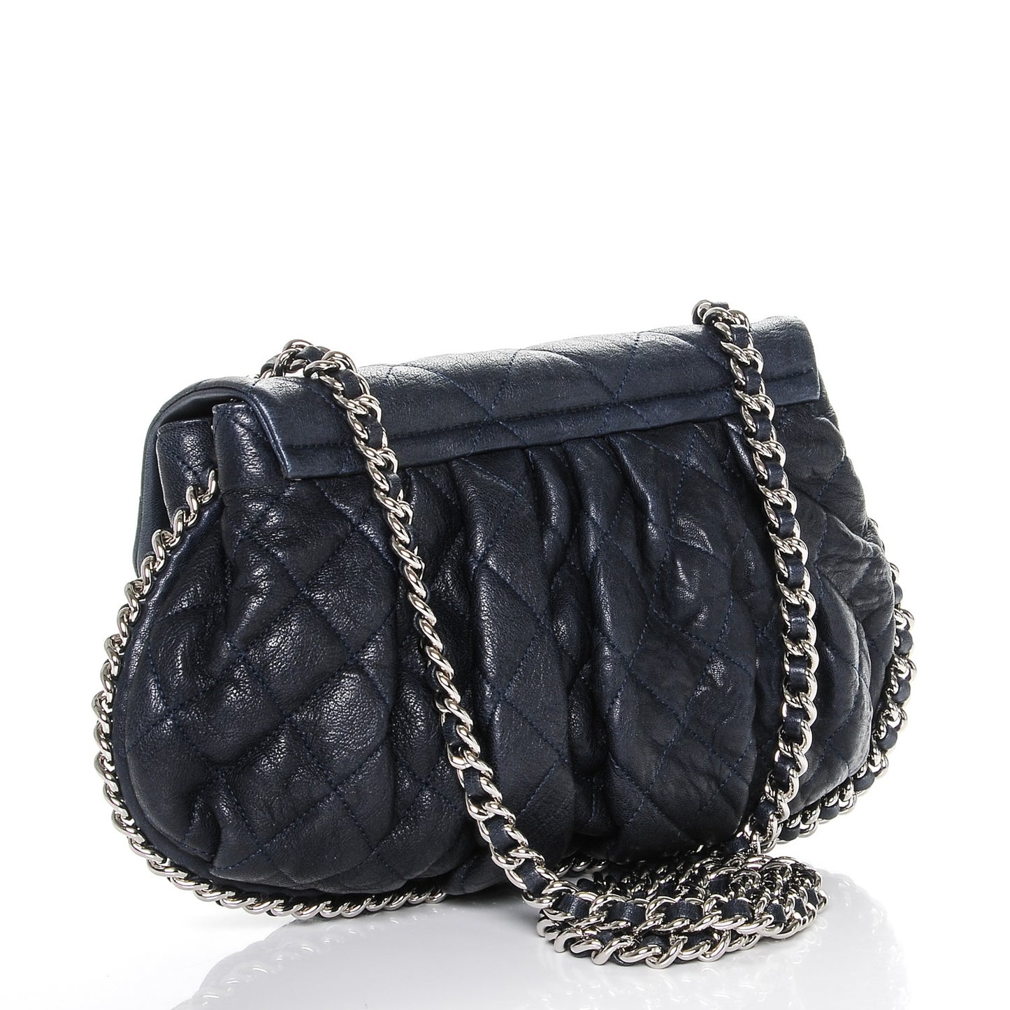 Washed Lambskin Quilted Medium Chain Around Messenger Navy Blue