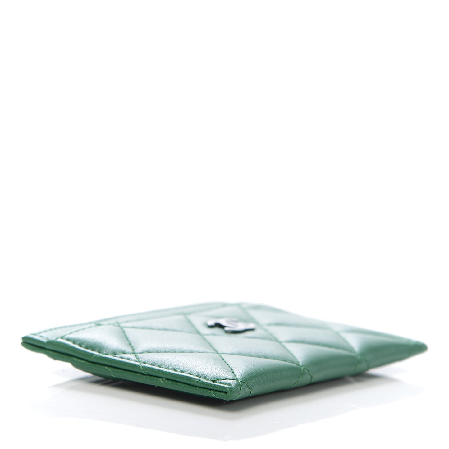 Lambskin Quilted Card Holder Green