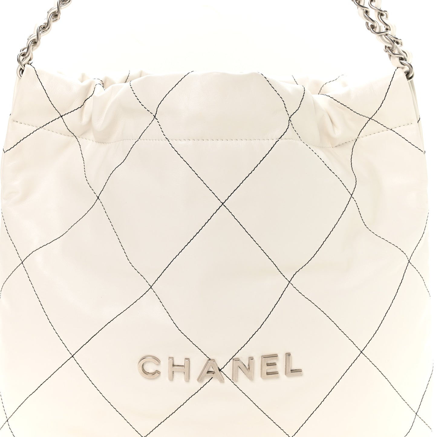 Shiny Calfskin Quilted Small Chanel 22 White Black