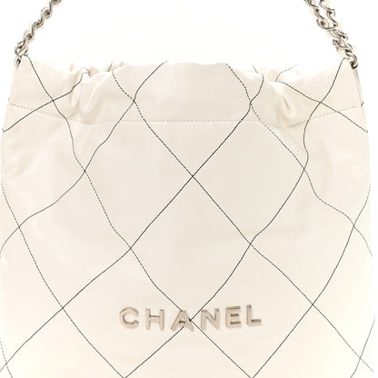 Chanel Shiny Calfskin Quilted Small Chanel 22 White Black 9 of 11