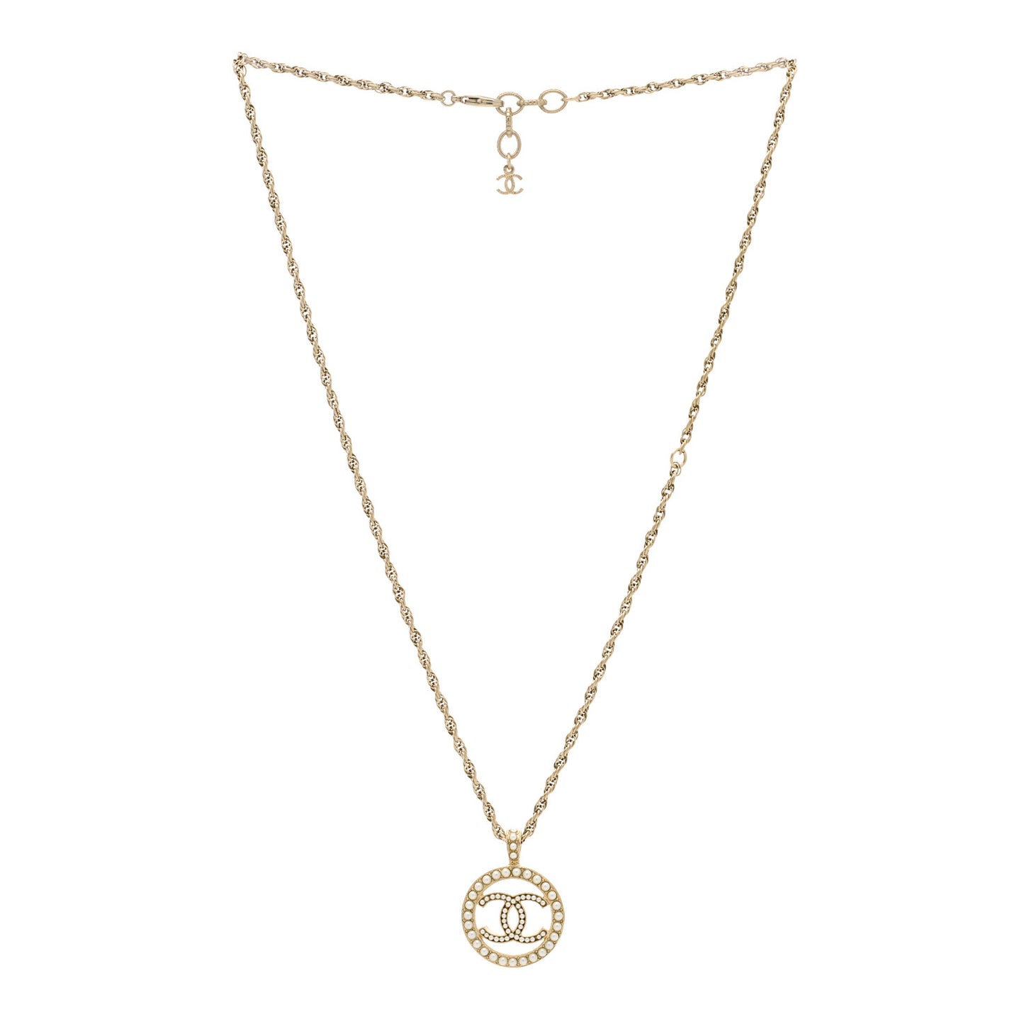 Pearl CC Round Pendant Necklace Gold