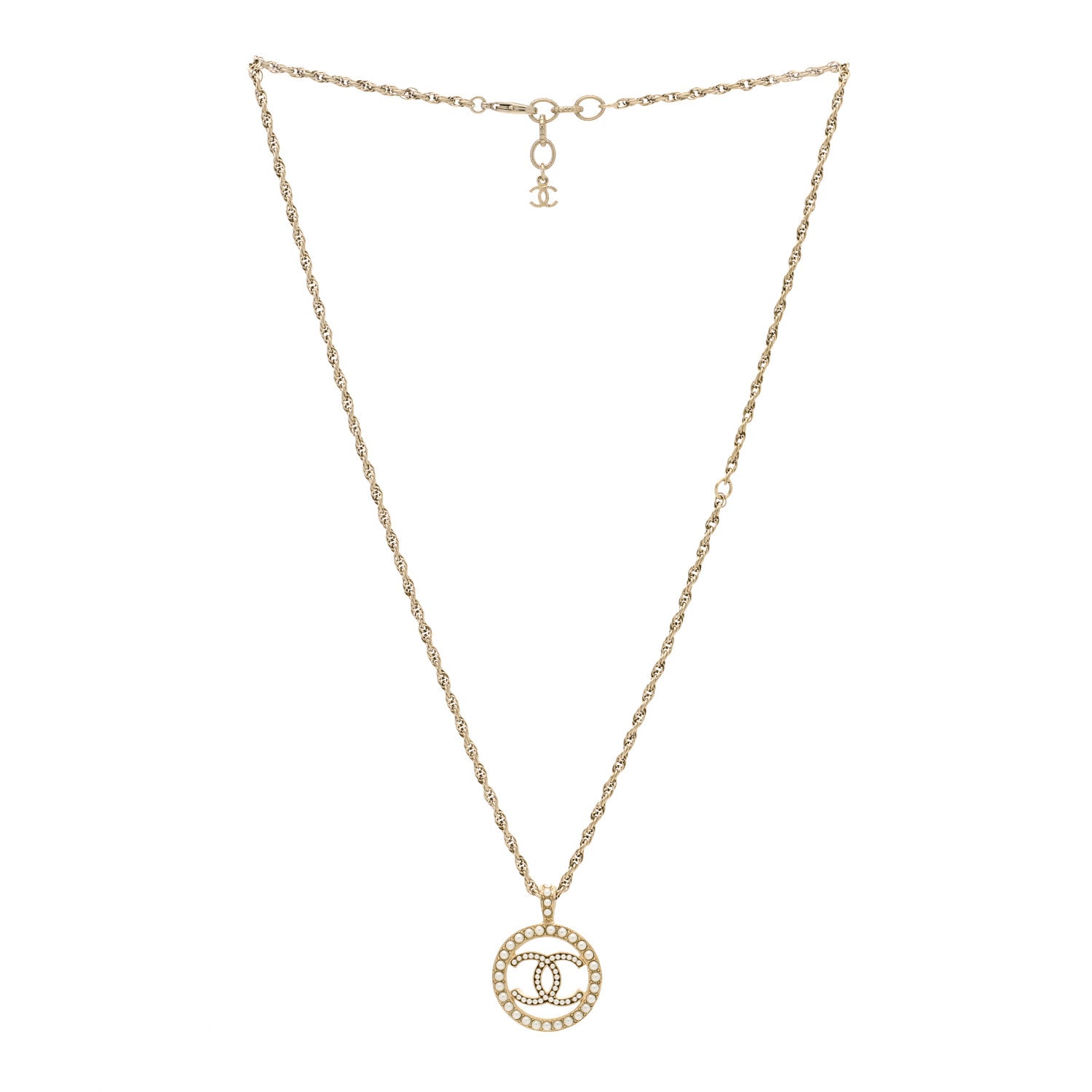 Chanel Pearl CC Round Pendant Necklace Gold 3 of 6