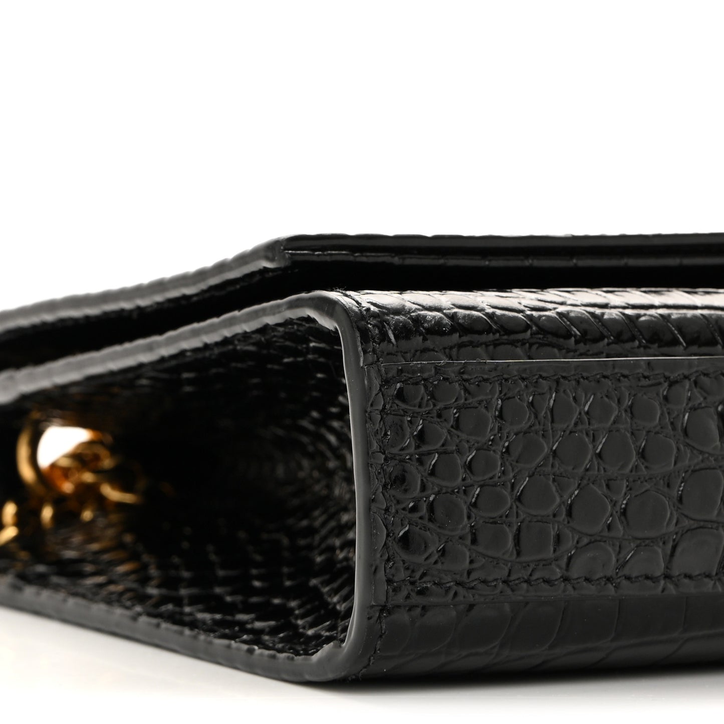 Calfskin Crocodile Embossed Small Classic Monogram Kate Tassel Satchel Black