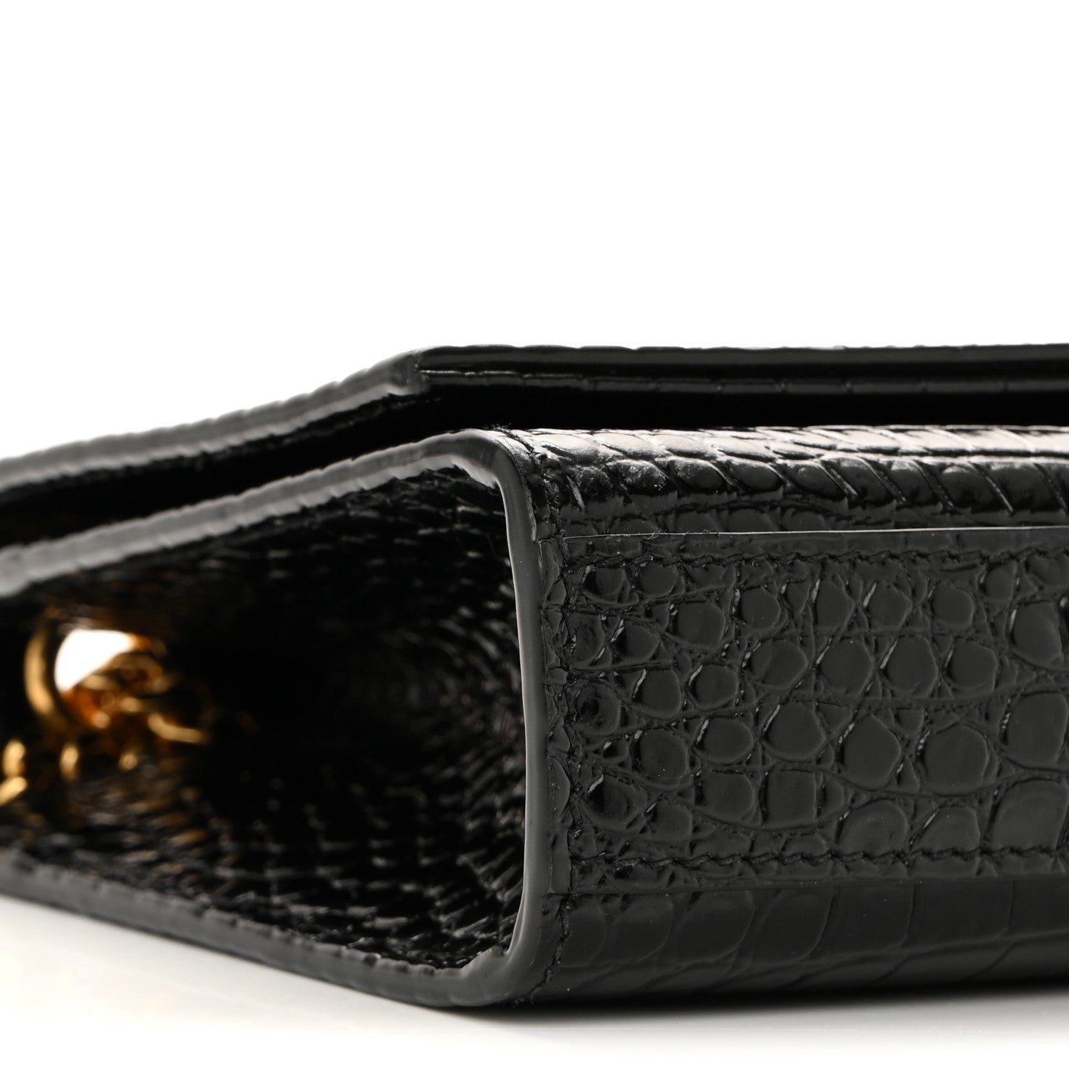 Saint Laurent Calfskin Crocodile Embossed Small Classic Monogram Kate Tassel Satchel Black 9 of 12
