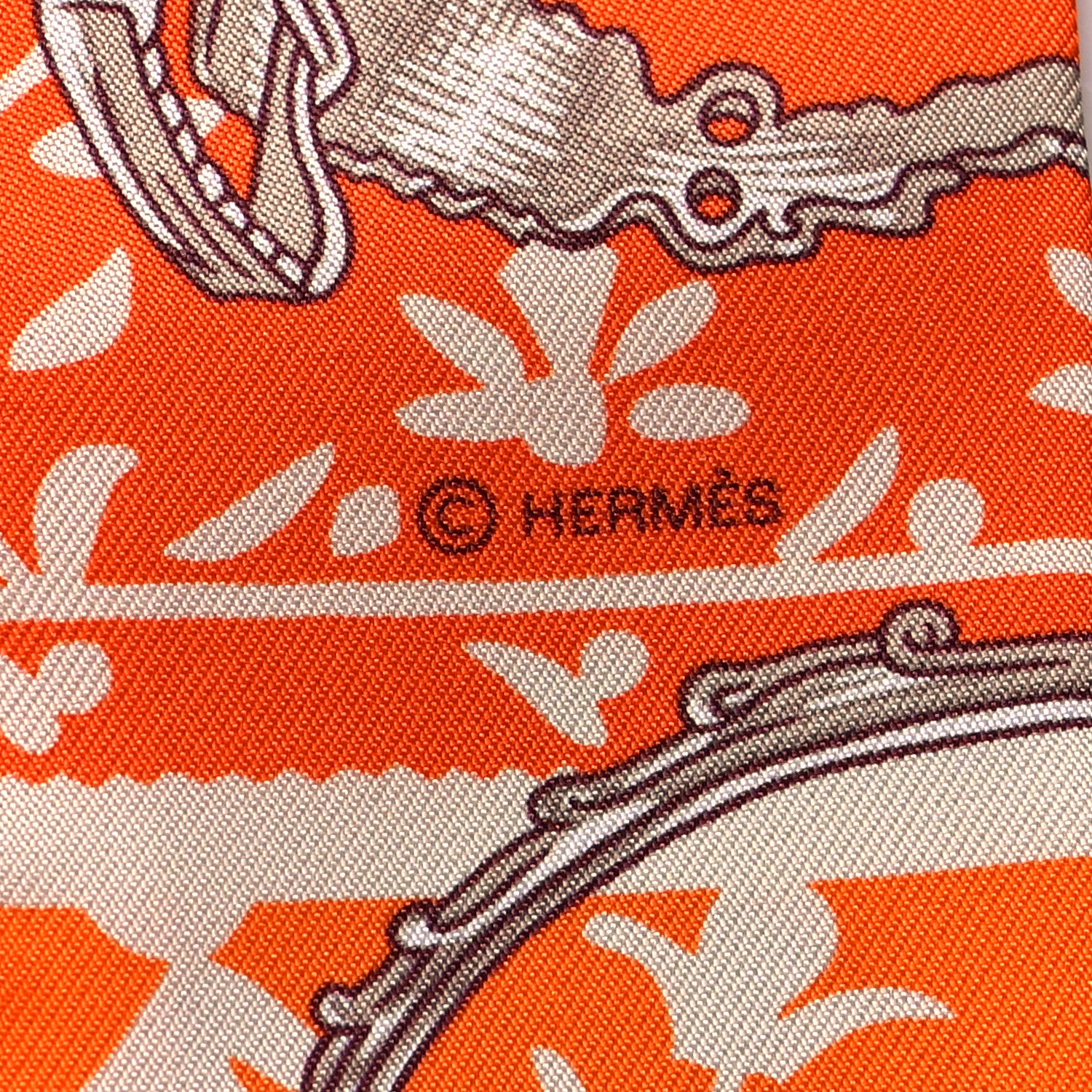 Hermes Silk Etriers Remix Twilly Orange Creme Beige 3 of 4