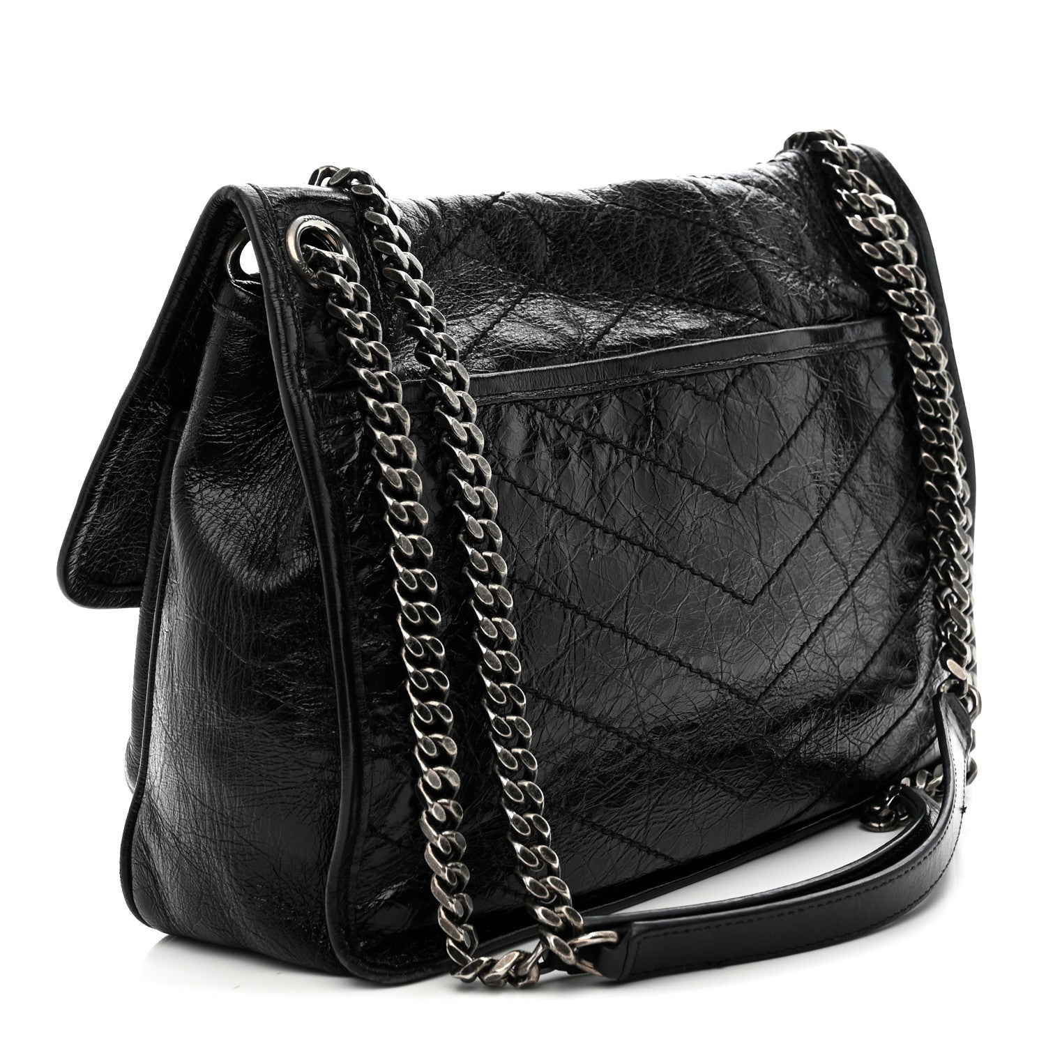 Saint Laurent Crinkled Calfskin Matelasse Monogram Medium Niki Chain Satchel Black 3 of 15