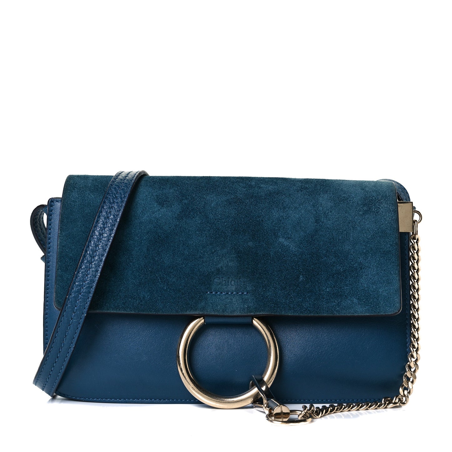 Suede Calfskin Small Faye Shoulder Bag Majolica Blue
