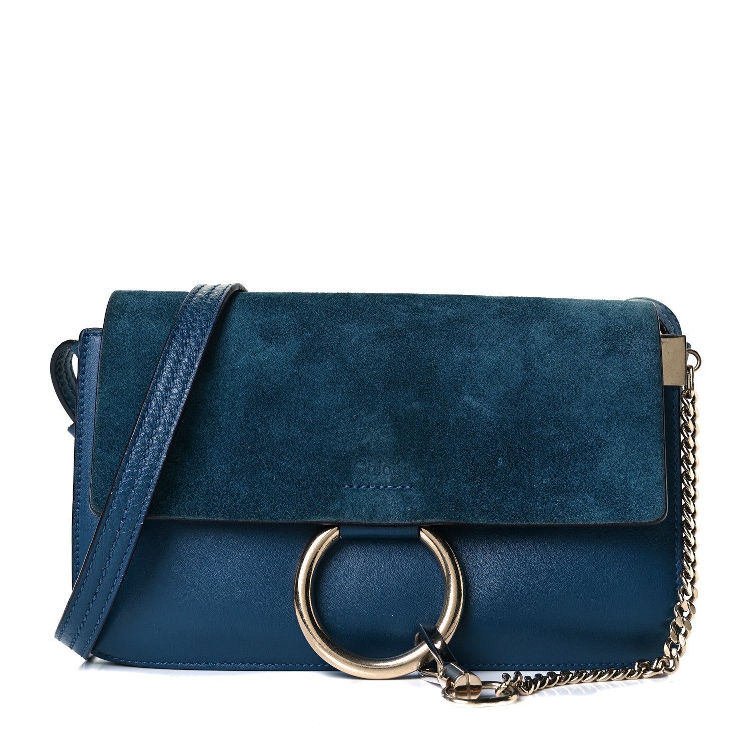 Chloe Suede Calfskin Small Faye Shoulder Bag Majolica Blue 1 of 7
