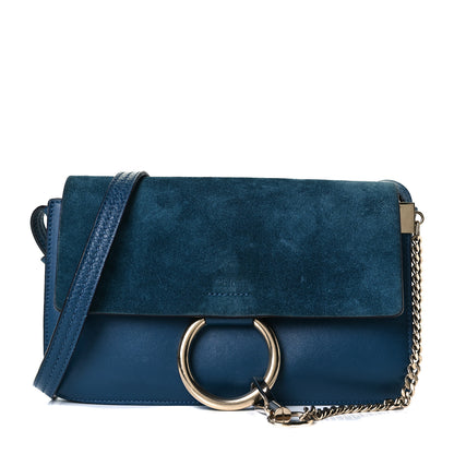 Chloe Suede Calfskin Small Faye Shoulder Bag Majolica Blue 1 of 7