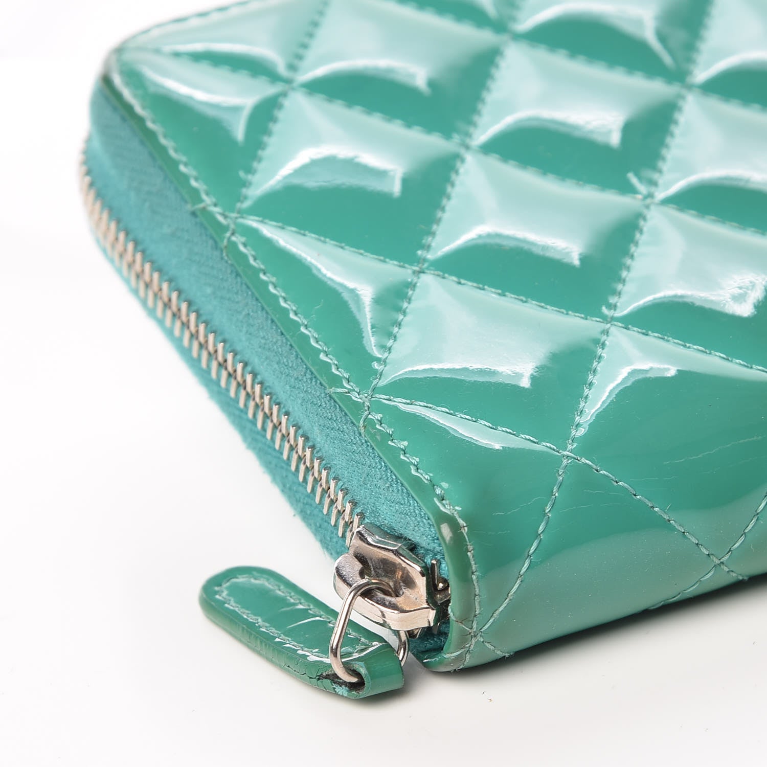 Chanel Patent Calfskin Quilted Large Gusset Zip Around Wallet Green 12 of 19