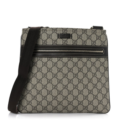 Gucci GG Supreme Monogram Selleria Calfskin Small Flat Side Zip Messenger Bag Beige Ebony Cocoa Dark Chocolate 1 of 10