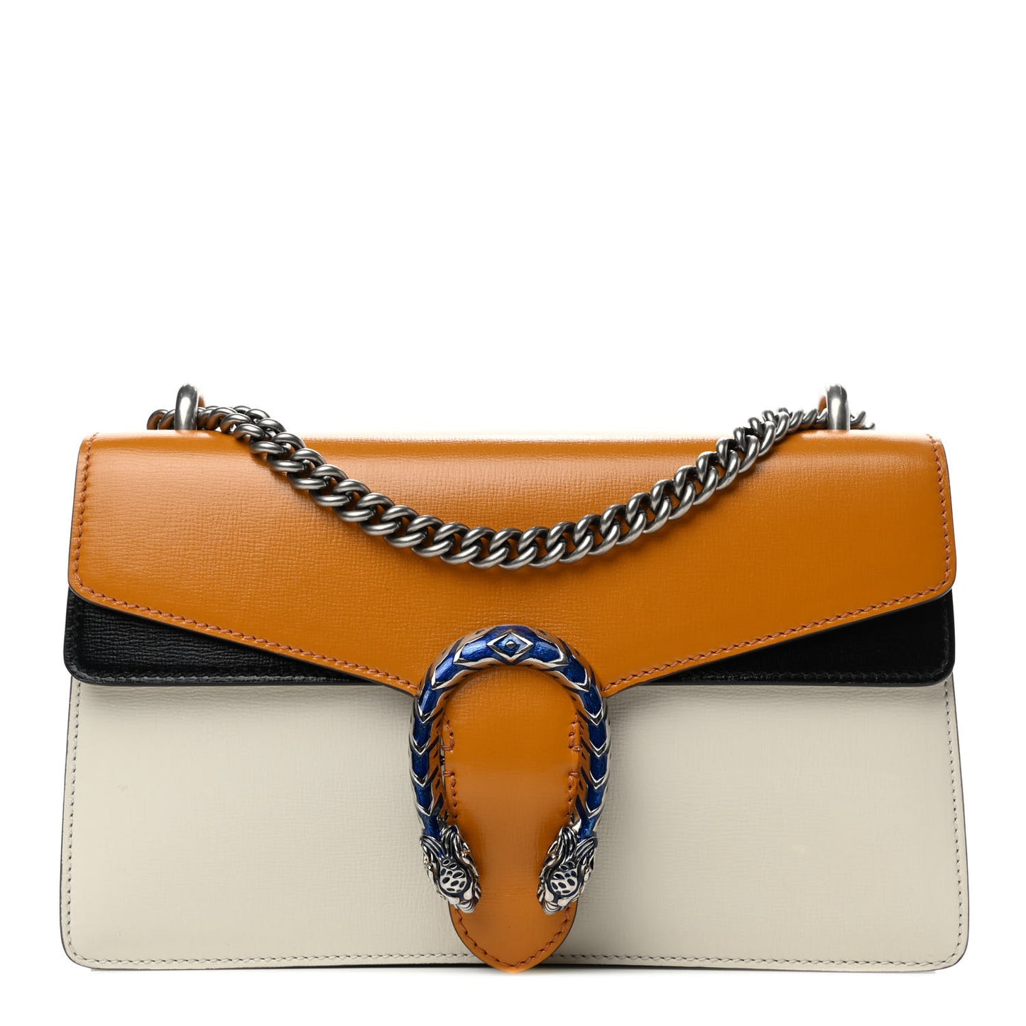 Azalea Calfskin Enamel Tri-Color Small Dionysus Shoulder Bag Mystic White Sun Oil Black Electric Blue