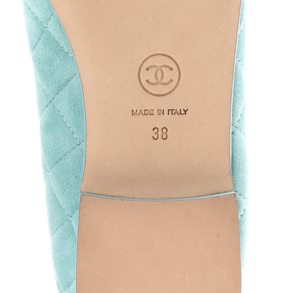 Chanel Suede Calfskin Quilted Cap Toe CC Ballerina Flats 38 Light Blue 7 of 9
