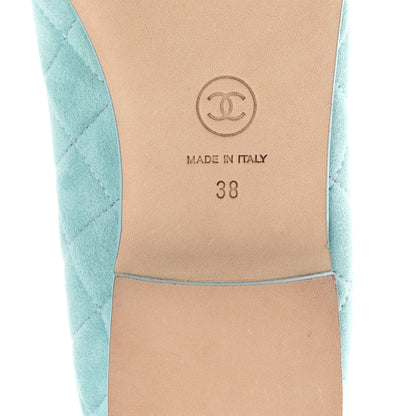 Chanel Suede Calfskin Quilted Cap Toe CC Ballerina Flats 38 Light Blue 7 of 9