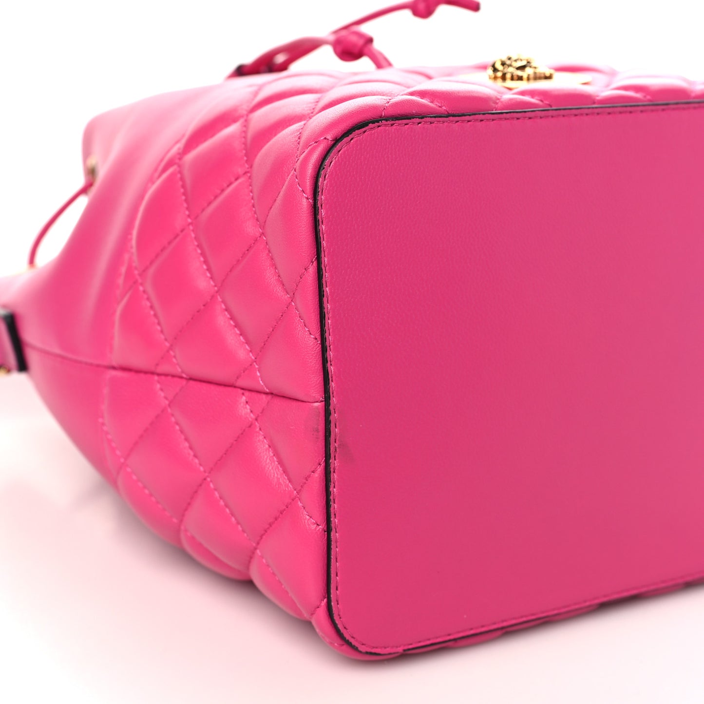 Nappa Quilted Medusa Top Handle Bucket Bag Fuchsia