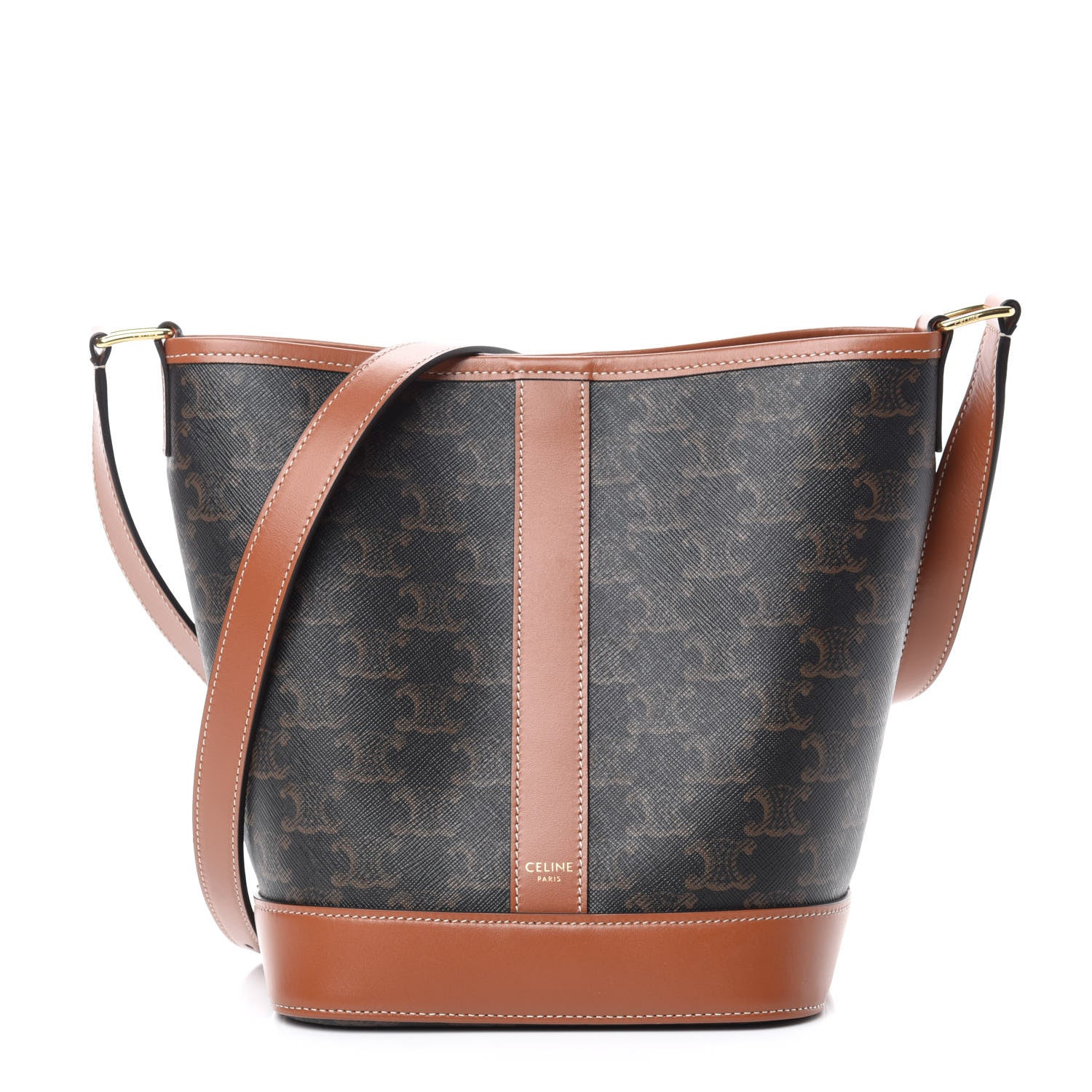 Celine Triomphe Canvas Calfskin Small Bucket Bag Tan 1 of 9
