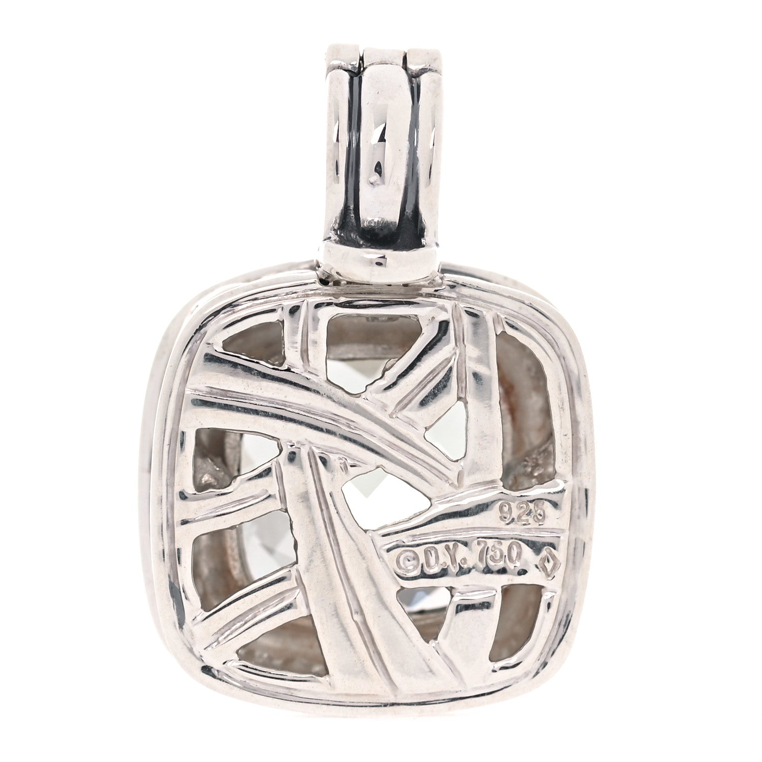 David Yurman Sterling Silver Diamond Prasiolite 11mm Albion Enhancer Pendant 3 of 5