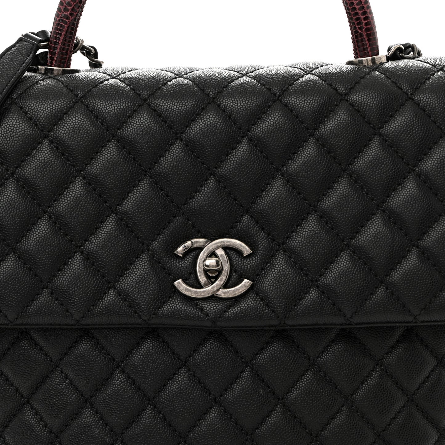Caviar Lizard Quilted Large Coco Handle Flap Black