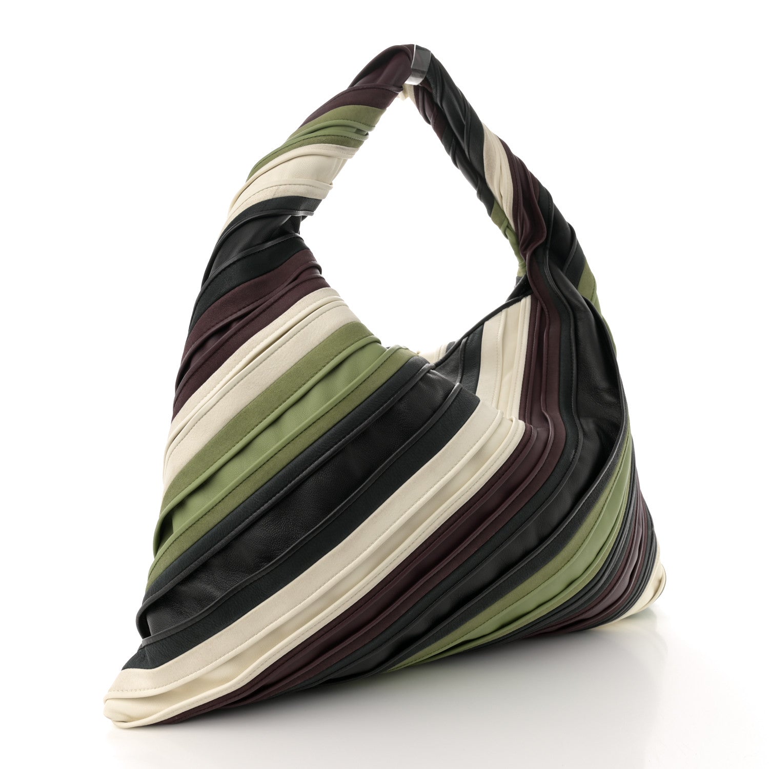 Bottega Veneta Calfskin Suede Striped Large Hop Black Matcha Leaf Jam White 3 of 12