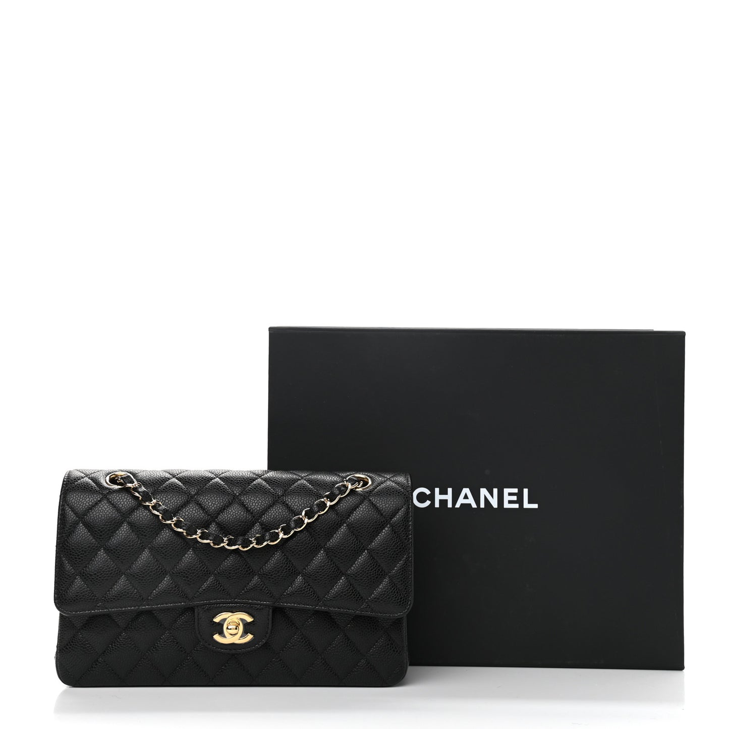 Caviar Quilted Medium Double Flap Black