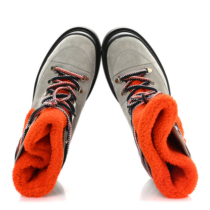 Chanel Suede Calfskin Shearling CC Lace Up Boots 40.5 Grey Orange Black 2 of 8