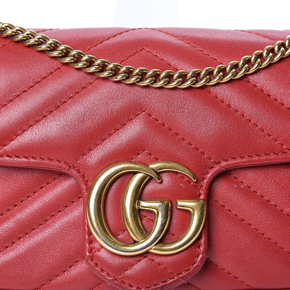 Gucci Calfskin Matelasse Super Mini GG Marmont Shoulder Bag Hibiscus Red 9 of 12