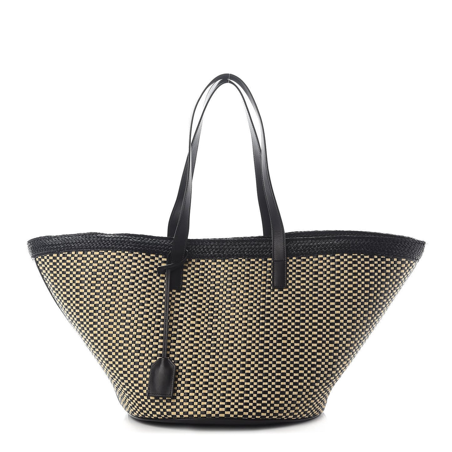 Raffia Calfskin Medium Panier Tote Black Naturale