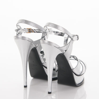 Saint Laurent Metallic Calfskin Tribute 105 Platform Sandals 41 Argento 7 of 8