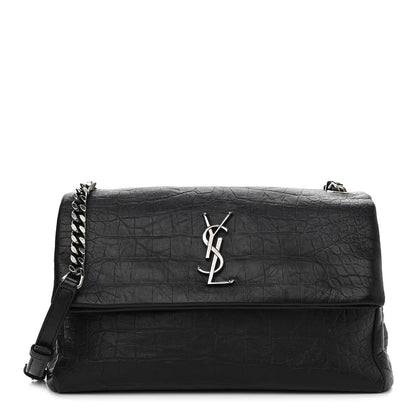 Saint Laurent Calfskin Crocodile Embossed Medium West Hollywood Monogram Fold-Over Black 1 of 13