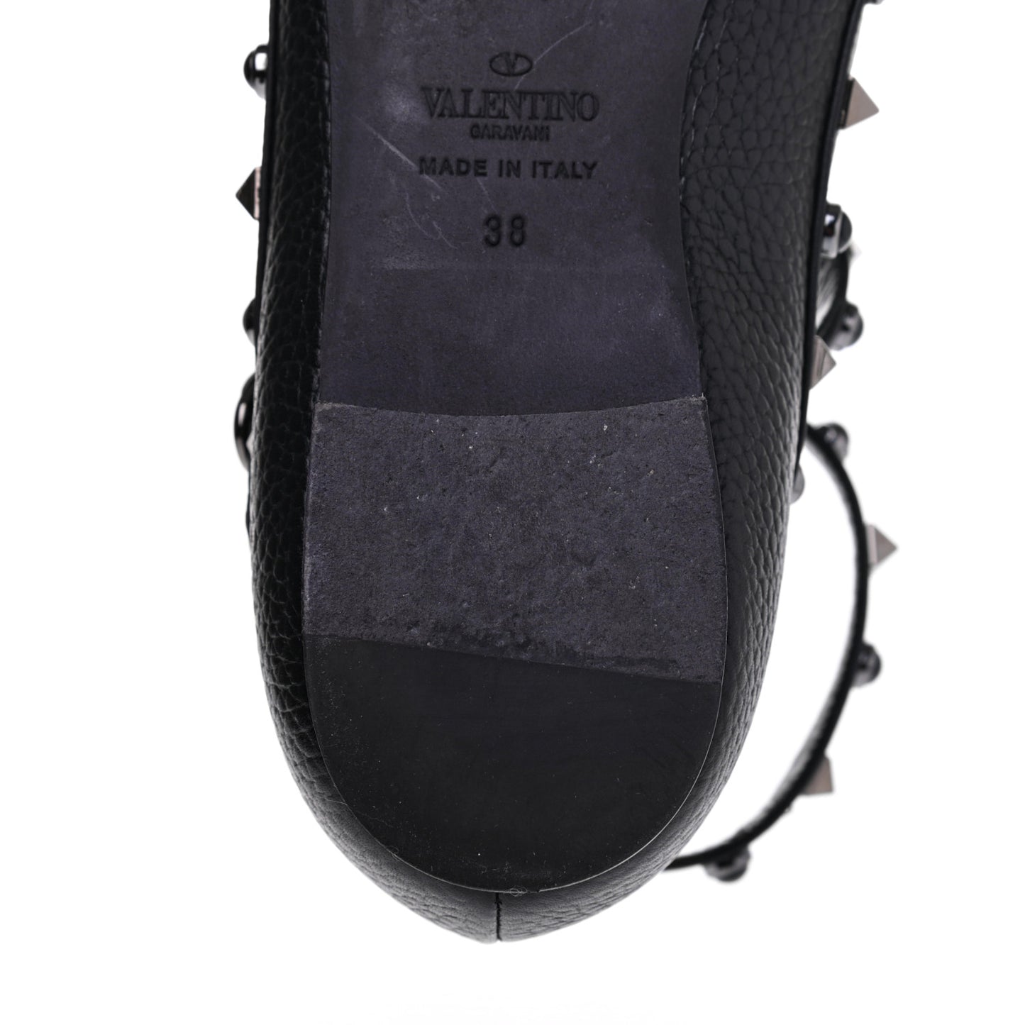 Pebbled Calfskin Onyx Rockstud Rolling Cage Ballerina Flats 38 Black