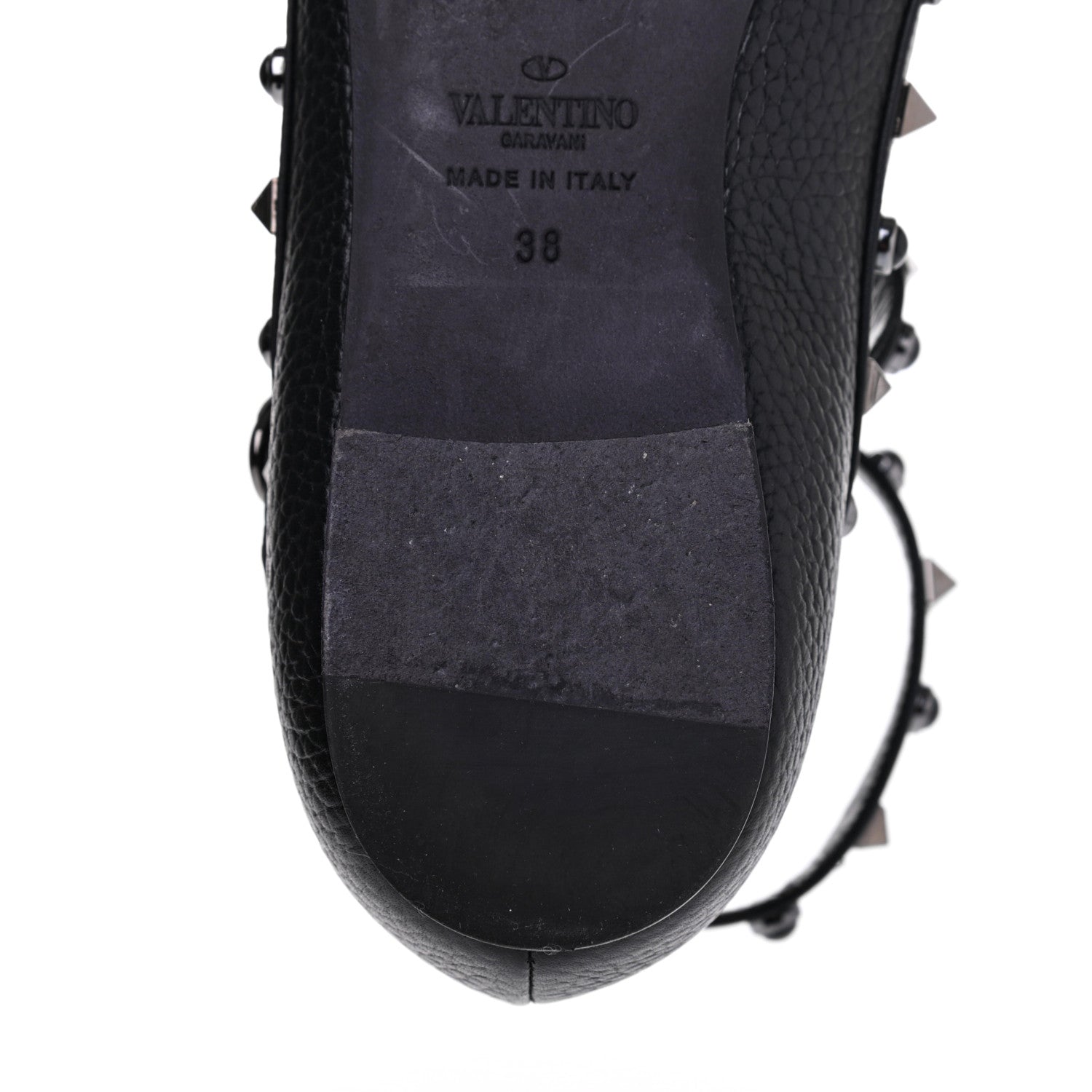 Valentino Garavani Pebbled Calfskin Onyx Rockstud Rolling Cage Ballerina Flats 38 Black 15 of 18