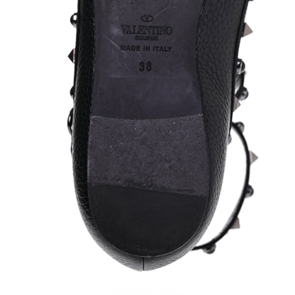 Valentino Garavani Pebbled Calfskin Onyx Rockstud Rolling Cage Ballerina Flats 38 Black 15 of 18