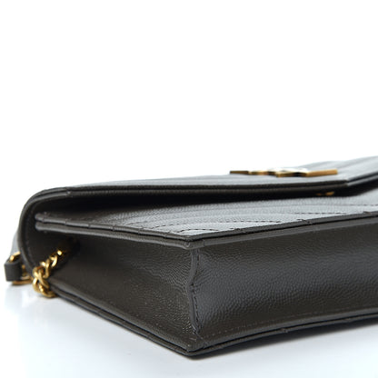 Saint Laurent Grain De Poudre Matelasse Chevron Monogram Envelope Chain Wallet Pebble 8 of 10