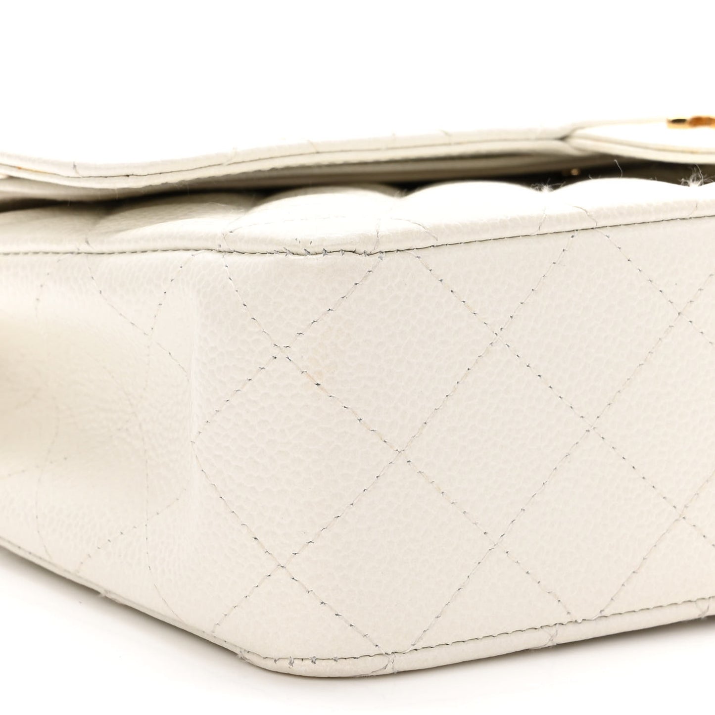 Caviar Quilted Medium Double Flap White