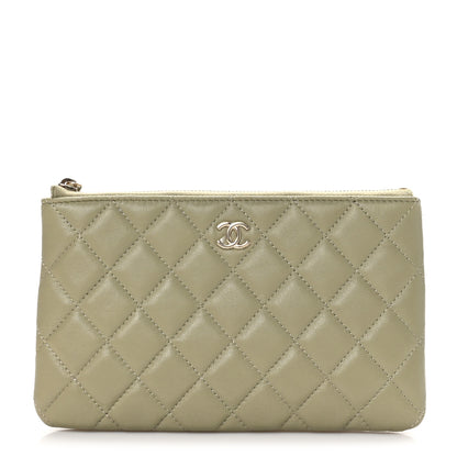 Chanel Lambskin Quilted Zipped Pouch Green Yellow 1 of 9