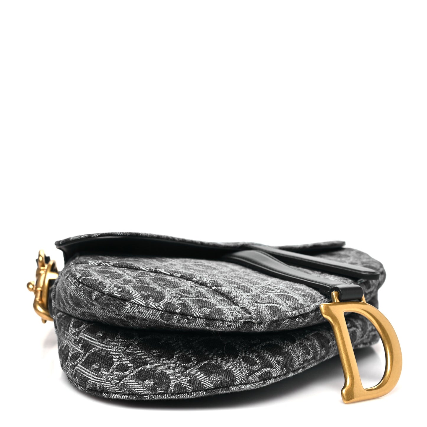 Denim Oblique Jacquard Saddle Bag With Strap Black