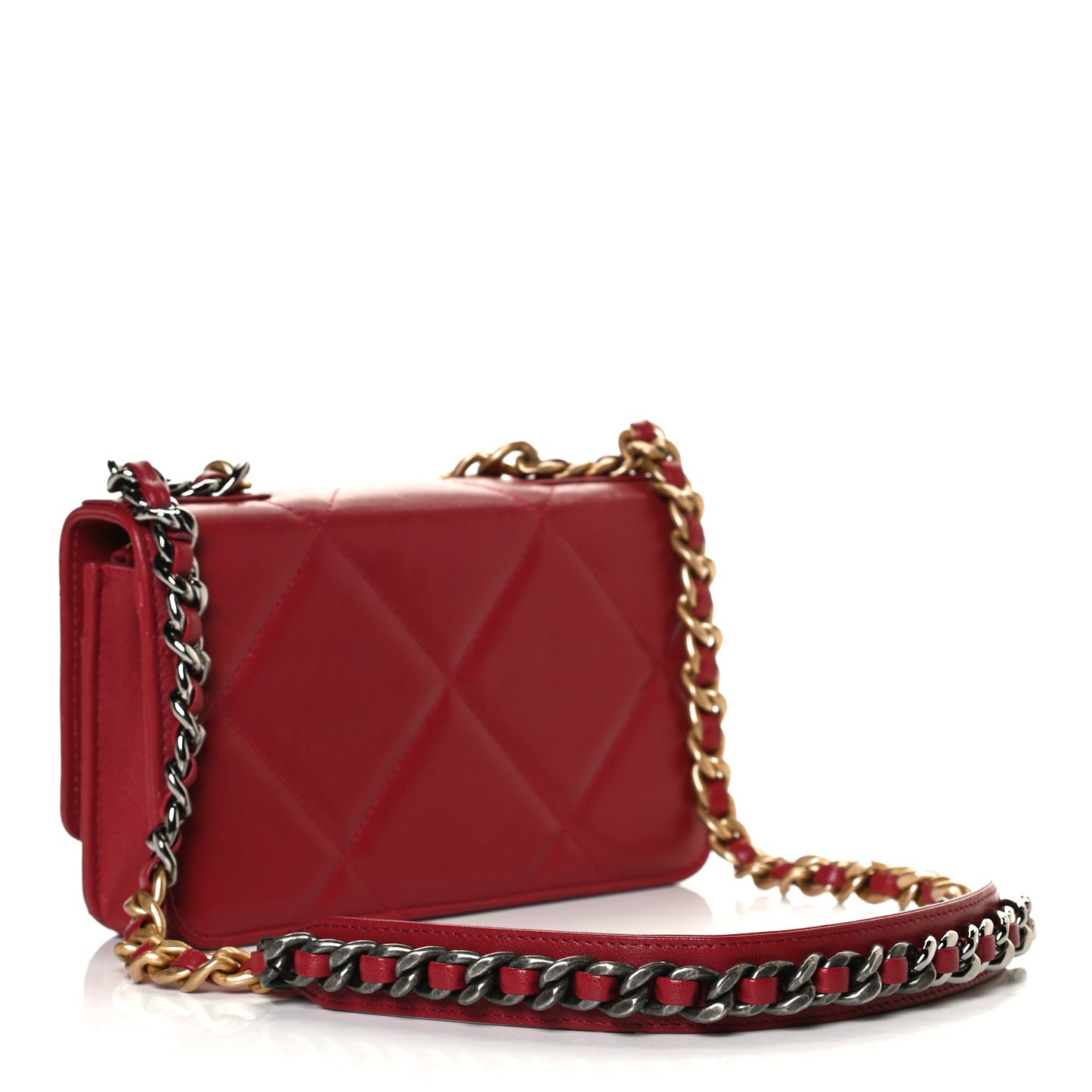 Goatskin Quilted Chanel 19 Wallet On Chain WOC Red