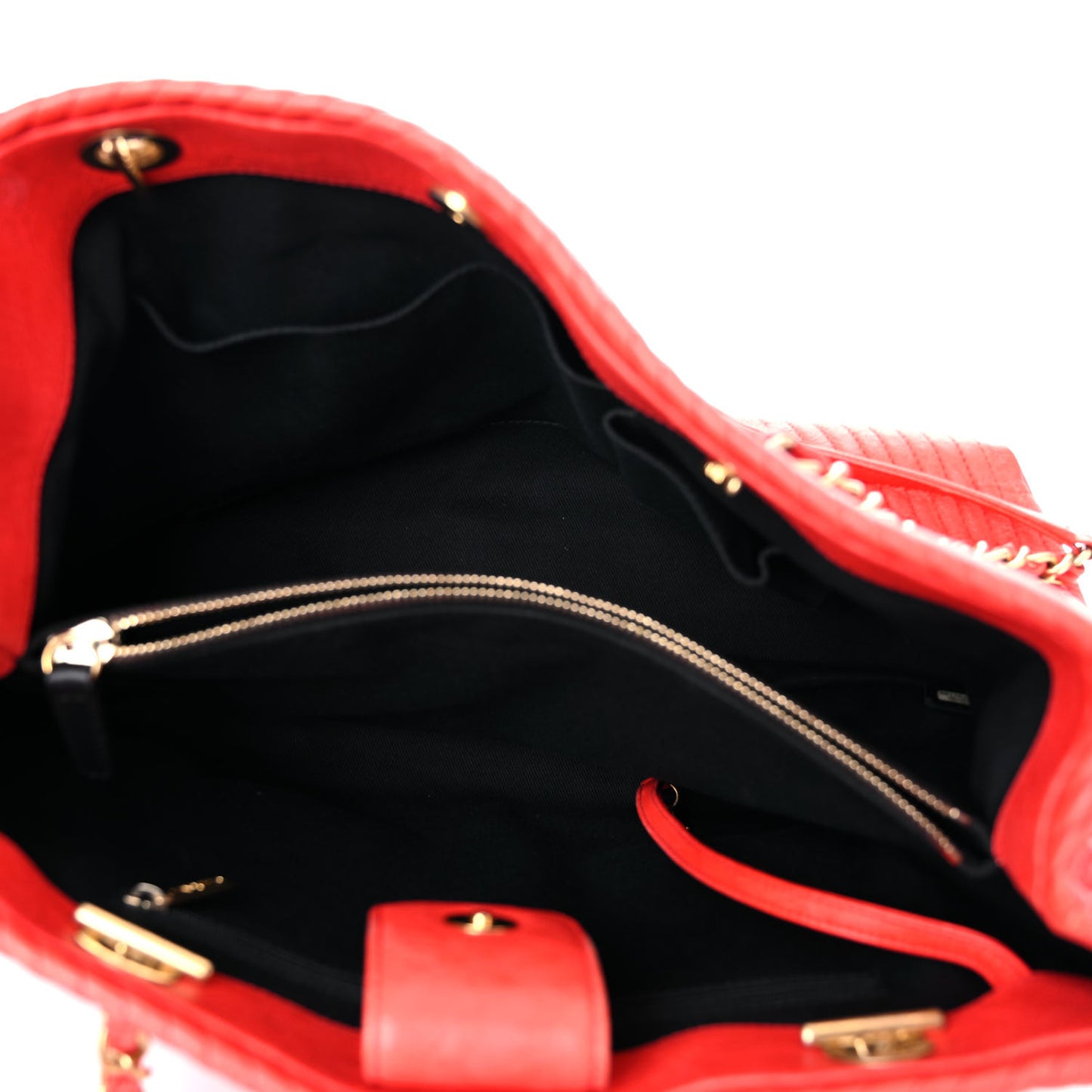 Wrinkled Lambskin Chevron Quilted Large Surpique Tote Red