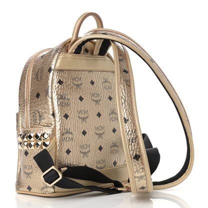 MCM Metallic Visetos Mini Side Stud Stark Backpack Gold 3 of 11