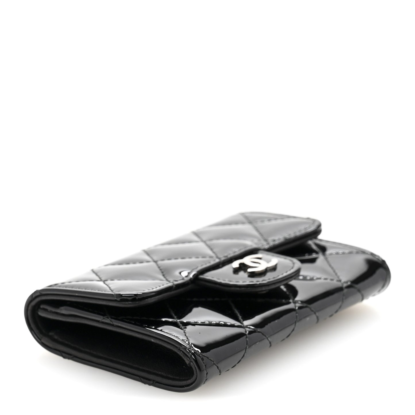 Patent Quilted Flap Card Holder Black