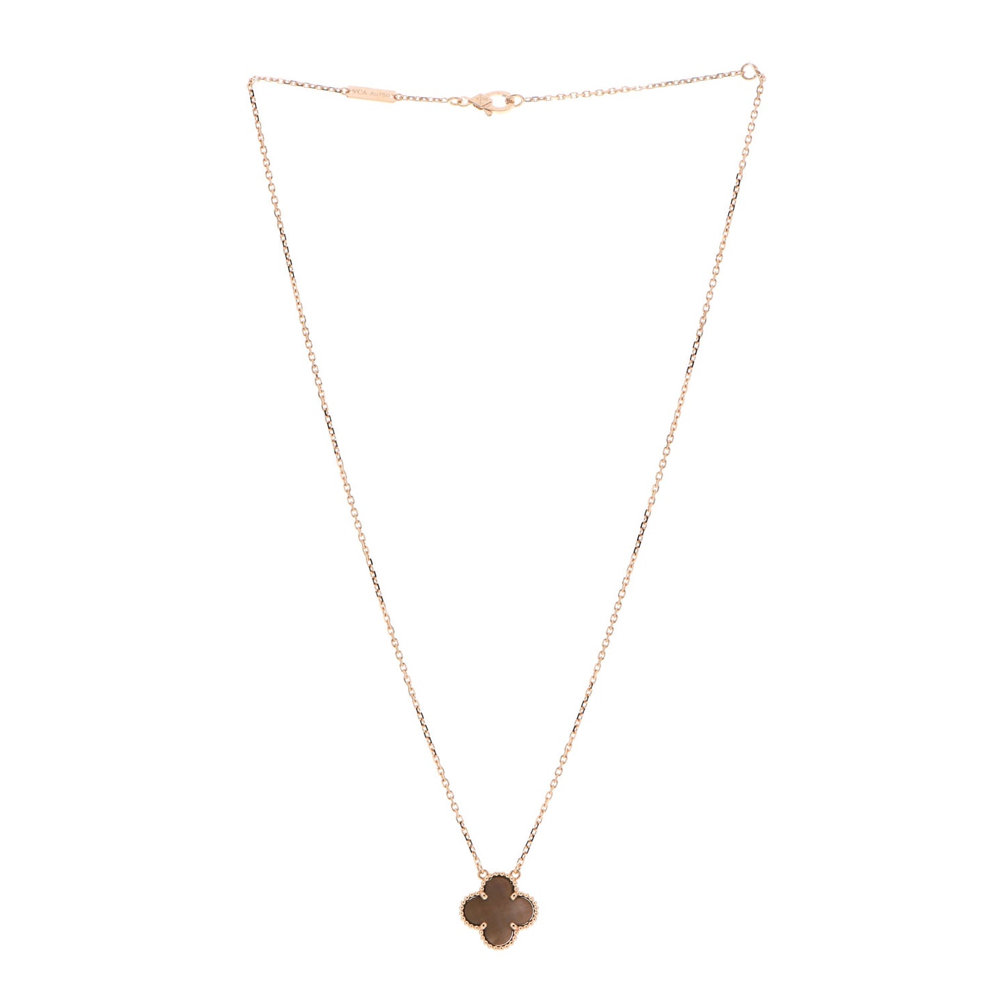 18K Rose Gold Gray Mother of Pearl Vintage Alhambra Pendant Necklace
